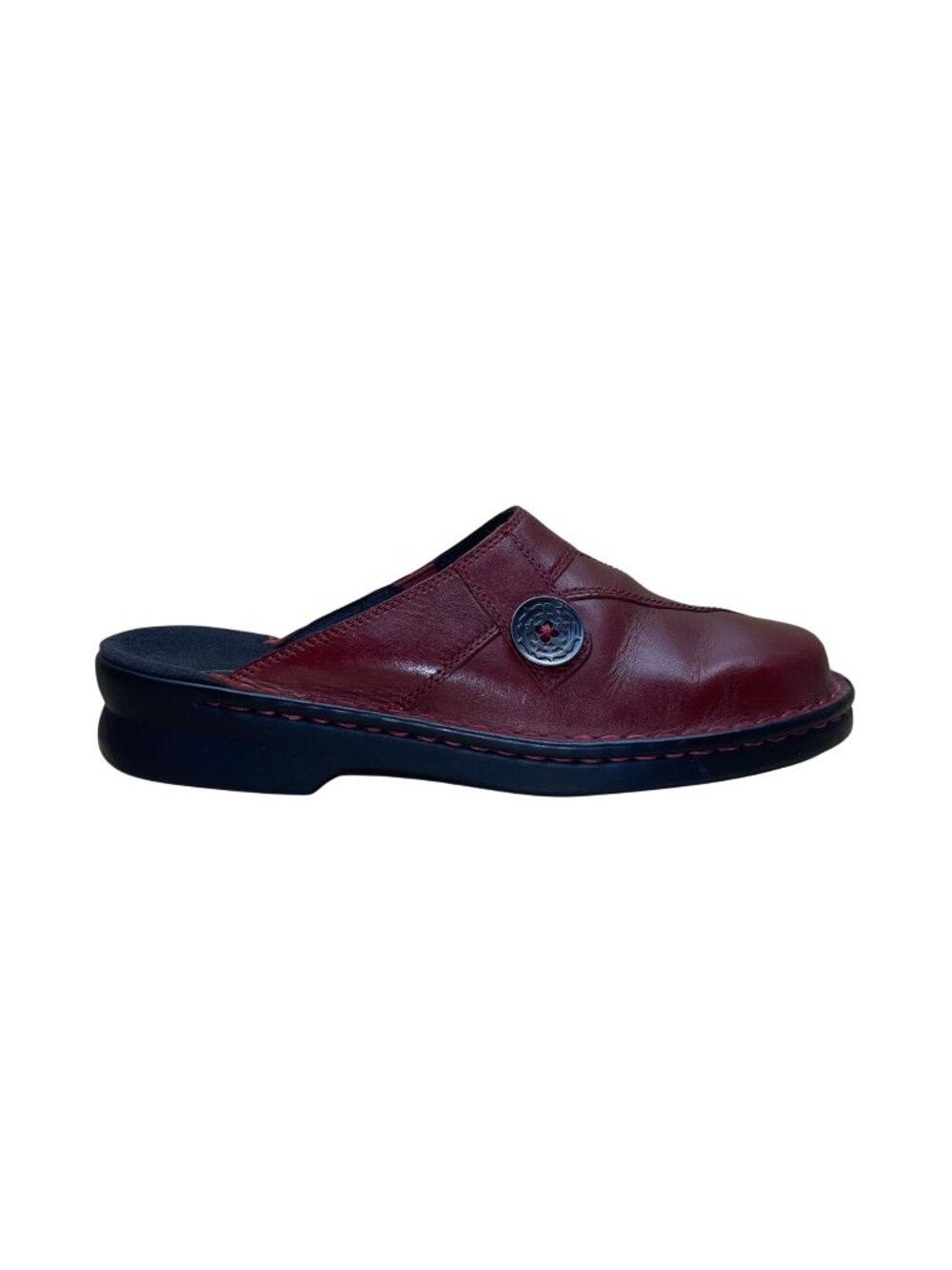 Clarks Women’s Red Leather Button Detail Comfortable Slip-On Mules Size 10M